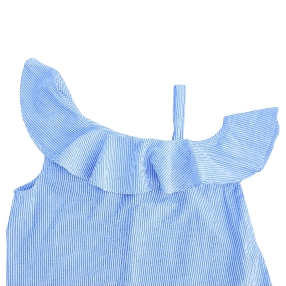 H&M Girls One-Shoulder Ruffle Tops light Blue White Stripes Size 12 (12-13 Years - Picture 4 of 9